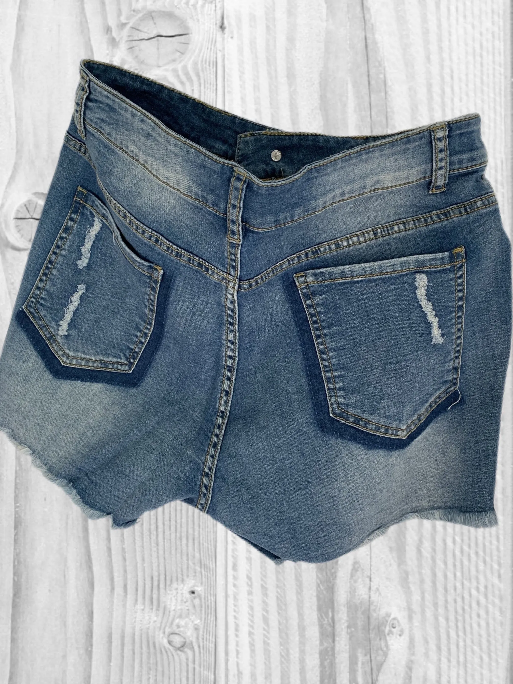 Light Blue Distressed Denim Shorts