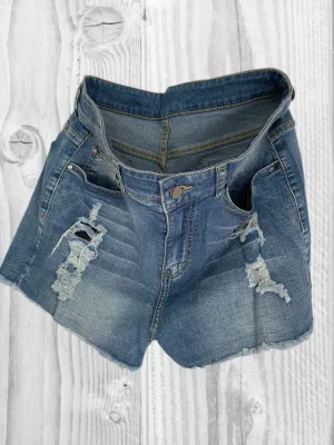 Light Blue Distressed Denim Shorts