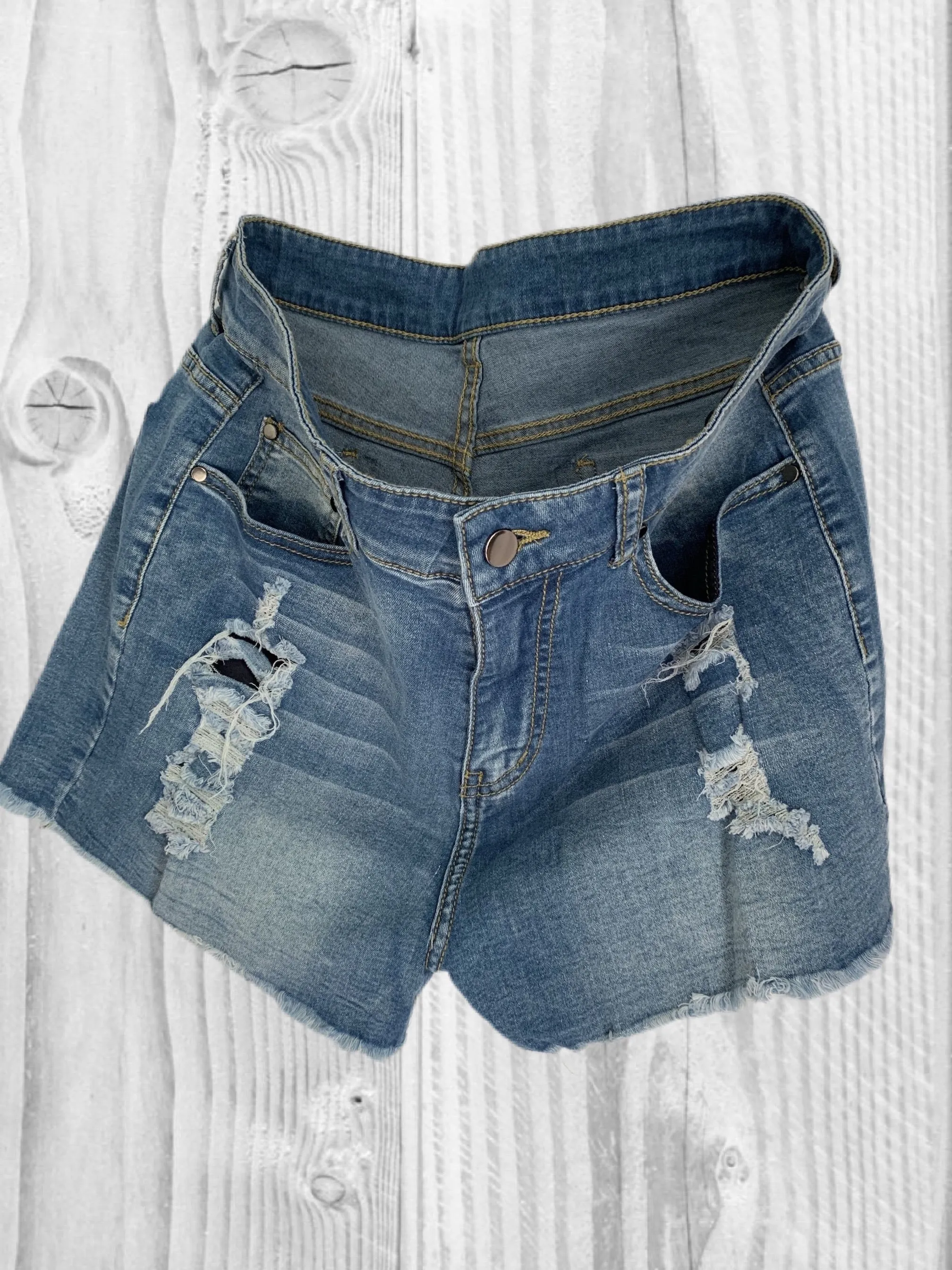 Light Blue Distressed Denim Shorts