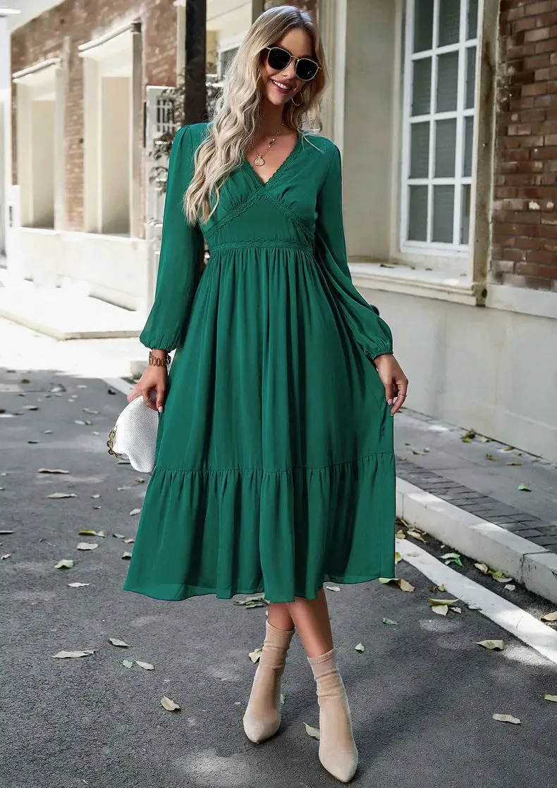 Long Sleeve Solid Color Maxi Dress