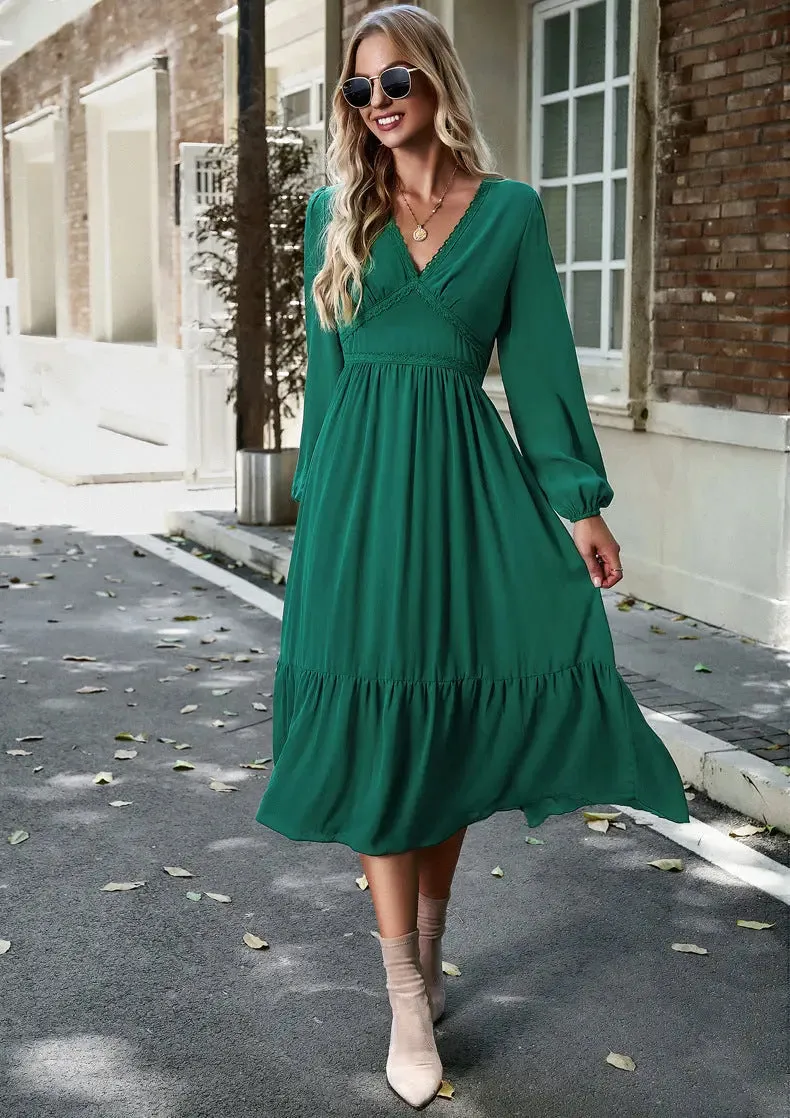 Long Sleeve Solid Color Maxi Dress
