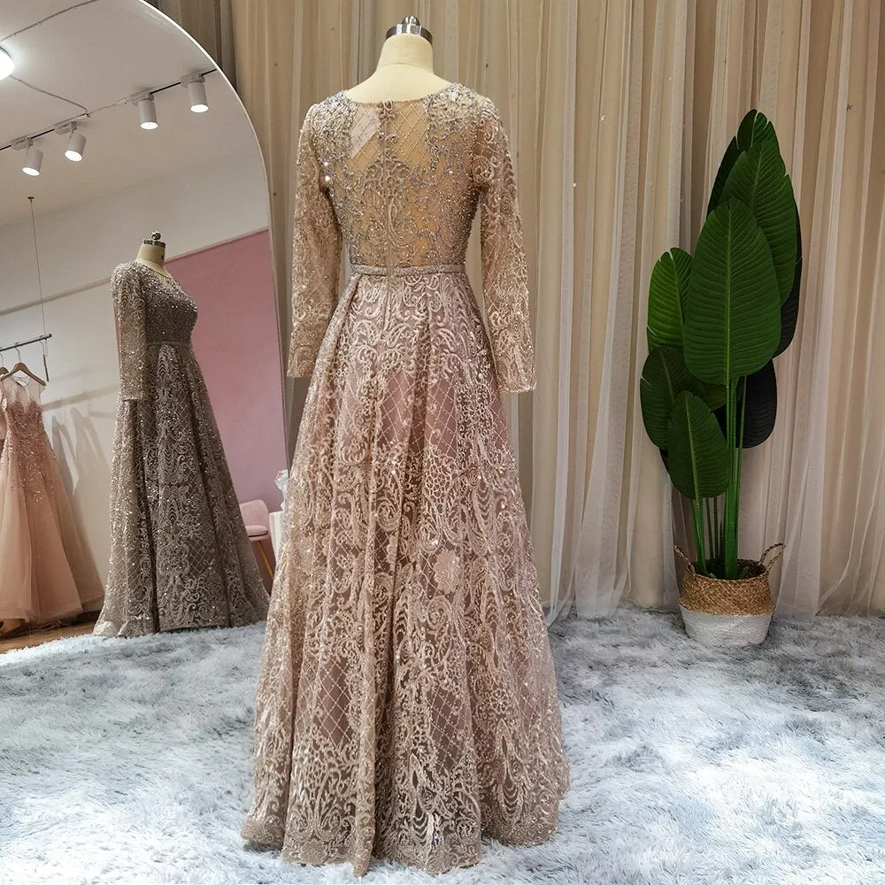 Luxury Crystal Nude Long Sleeves Evening Dress SS191