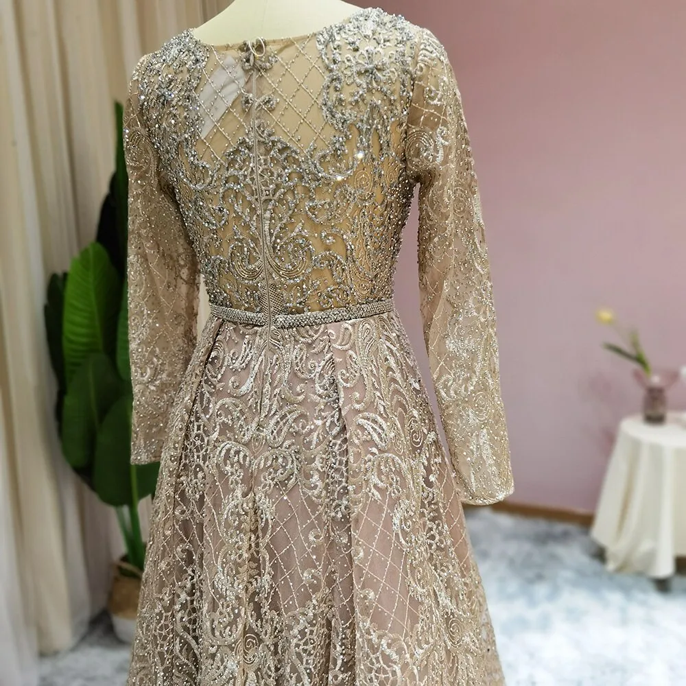 Luxury Crystal Nude Long Sleeves Evening Dress SS191
