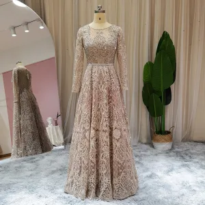 Luxury Crystal Nude Long Sleeves Evening Dress SS191