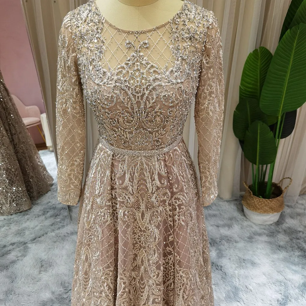 Luxury Crystal Nude Long Sleeves Evening Dress SS191