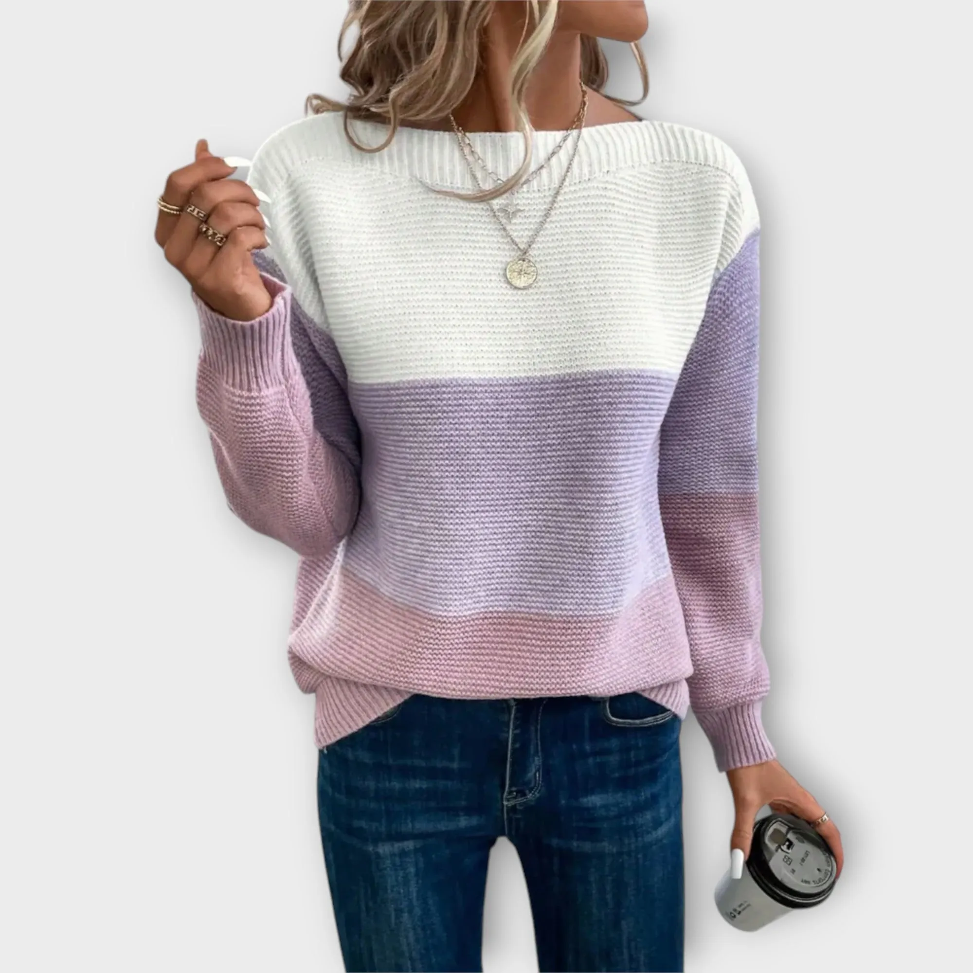 Maria Elegant Tri-Color Patchwork Sweater