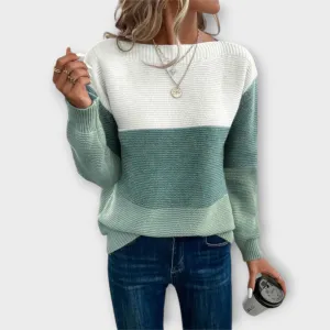 Maria Elegant Tri-Color Patchwork Sweater