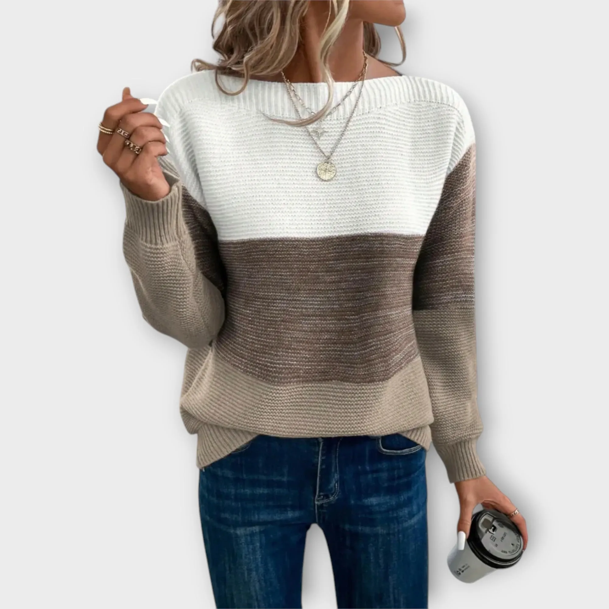 Maria Elegant Tri-Color Patchwork Sweater