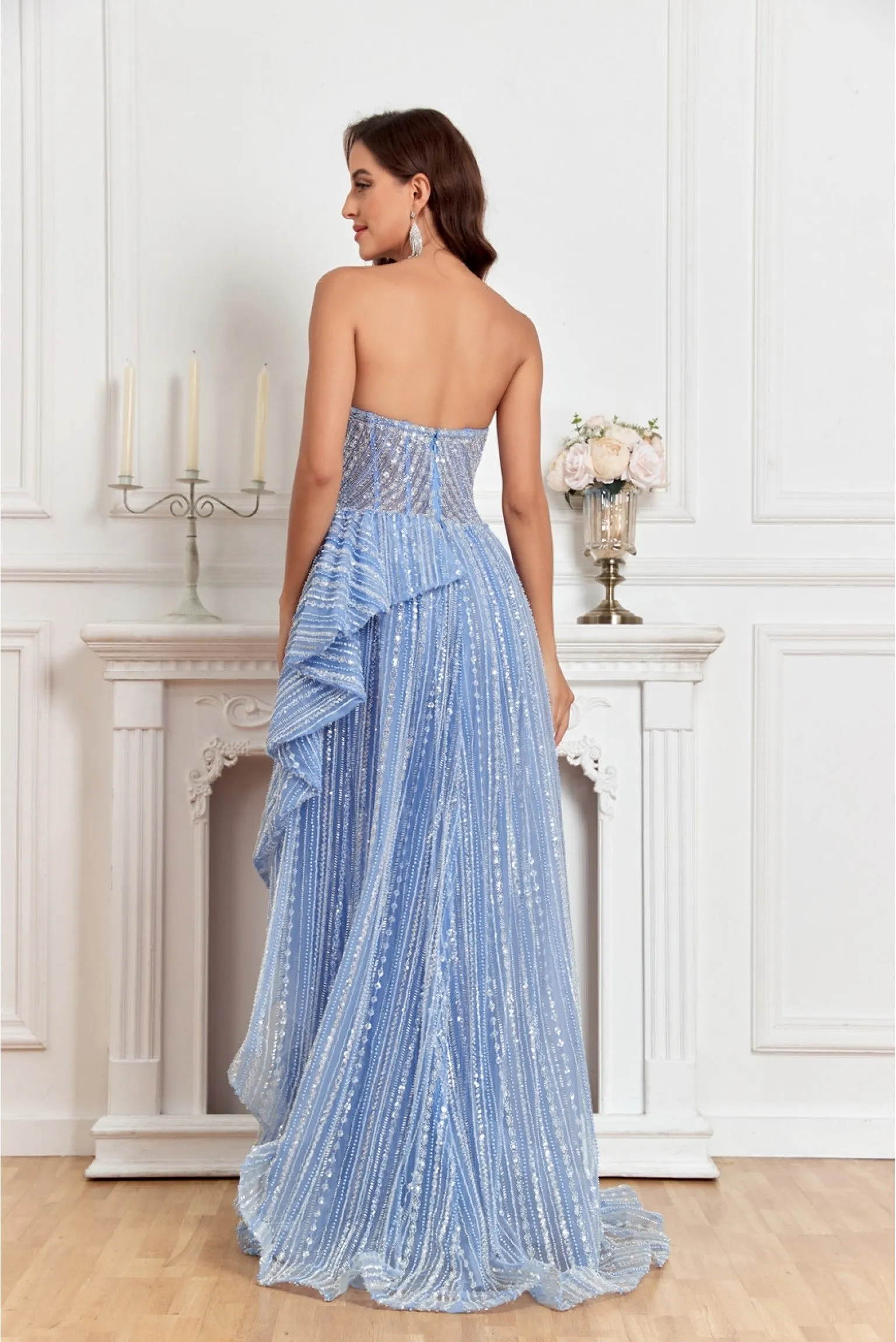 NEW Hand beaded Sweetheart top with split and overskirt Evening Gown