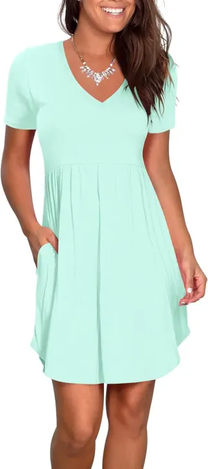 Nova In Sky Women's Summer Dress Short Sleeve Casual T Shirt Dreses 2025 Flowy Beach V Neck Sundresses with Pockets