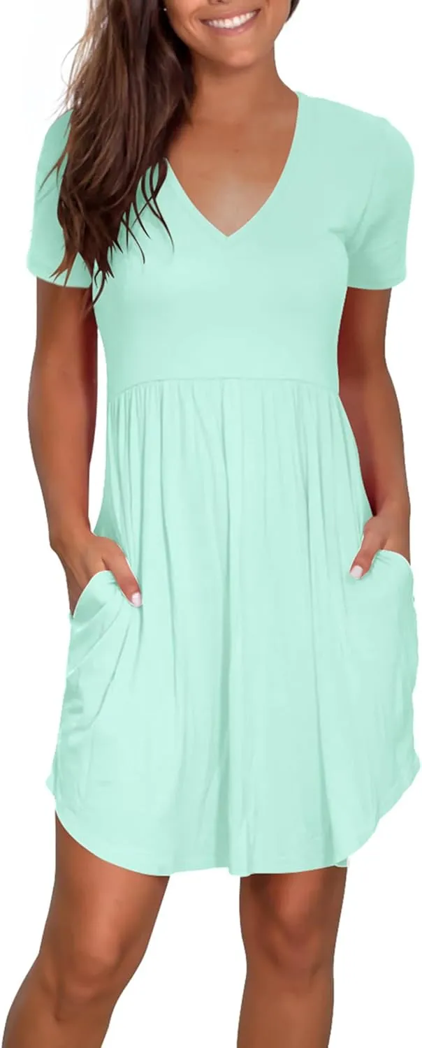 Nova In Sky Women's Summer Dress Short Sleeve Casual T Shirt Dreses 2025 Flowy Beach V Neck Sundresses with Pockets