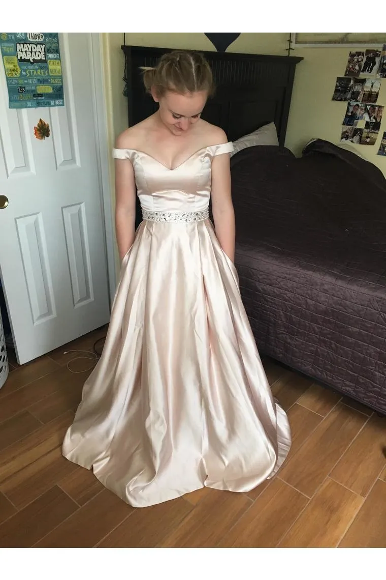 Off The Shoulder Long Zipper Up Back Beautiful Prom Dresses