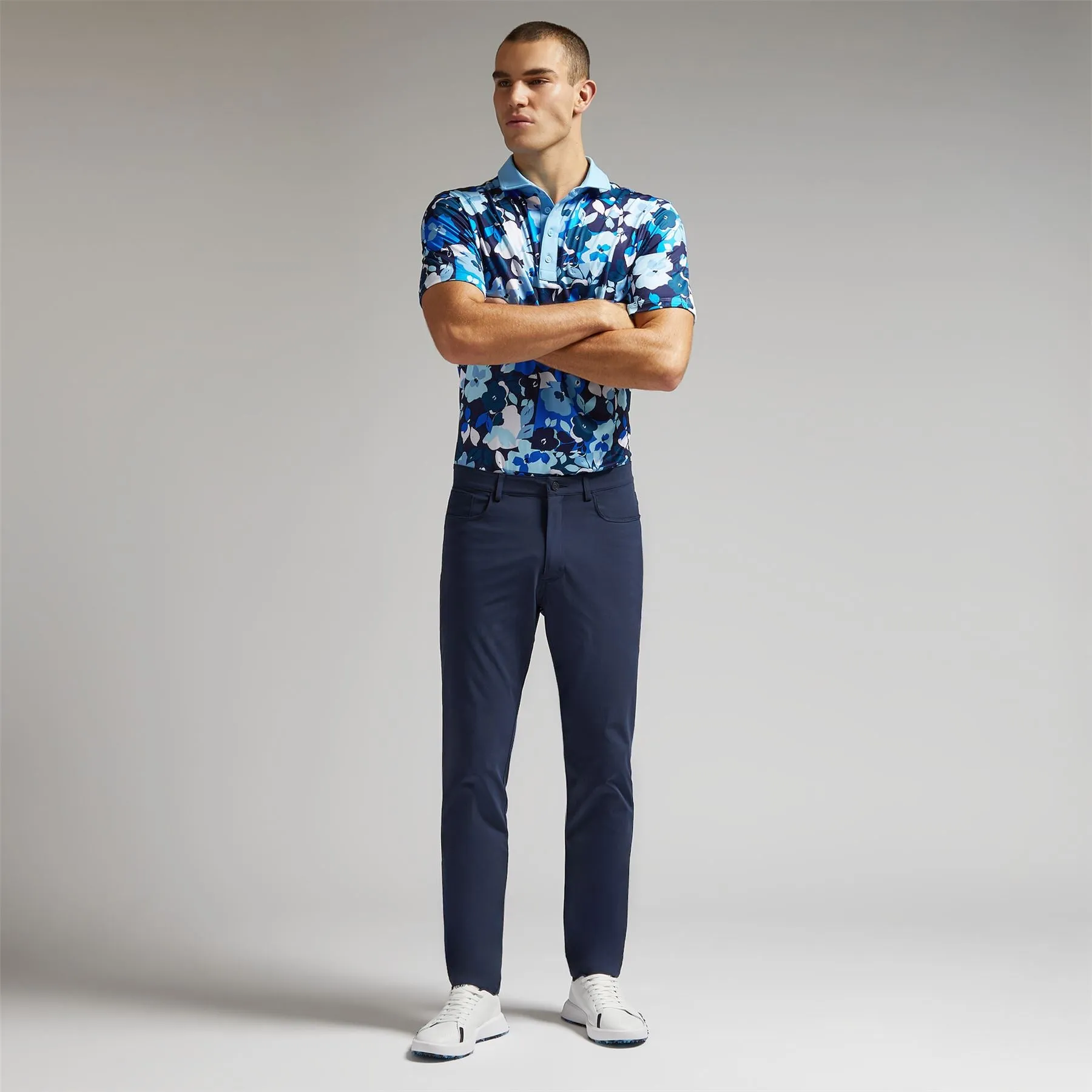 Patchwork Floral Tech Jersey Polo Fountain - AW24