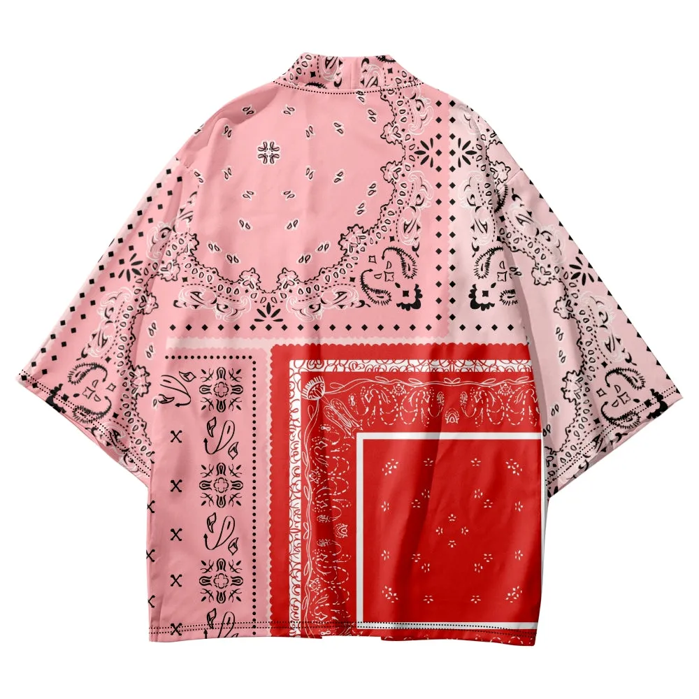Pink Patchwork Cashew Motif Kimono Shirt