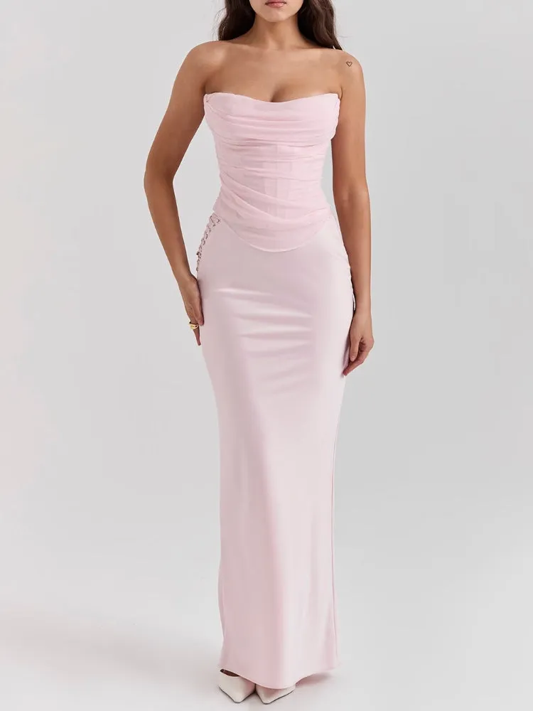 Pink Strapless Bustier Maxi Dress