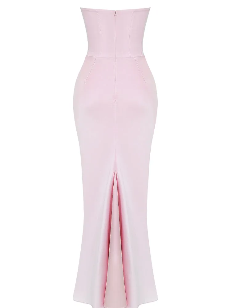 Pink Strapless Bustier Maxi Dress