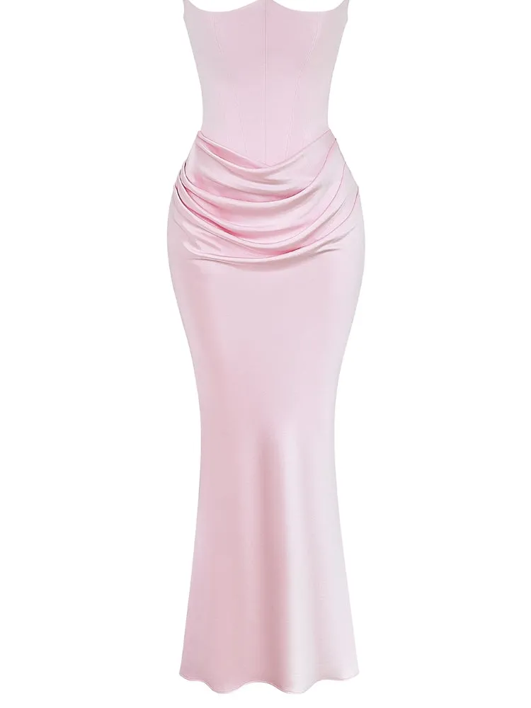 Pink Strapless Bustier Maxi Dress