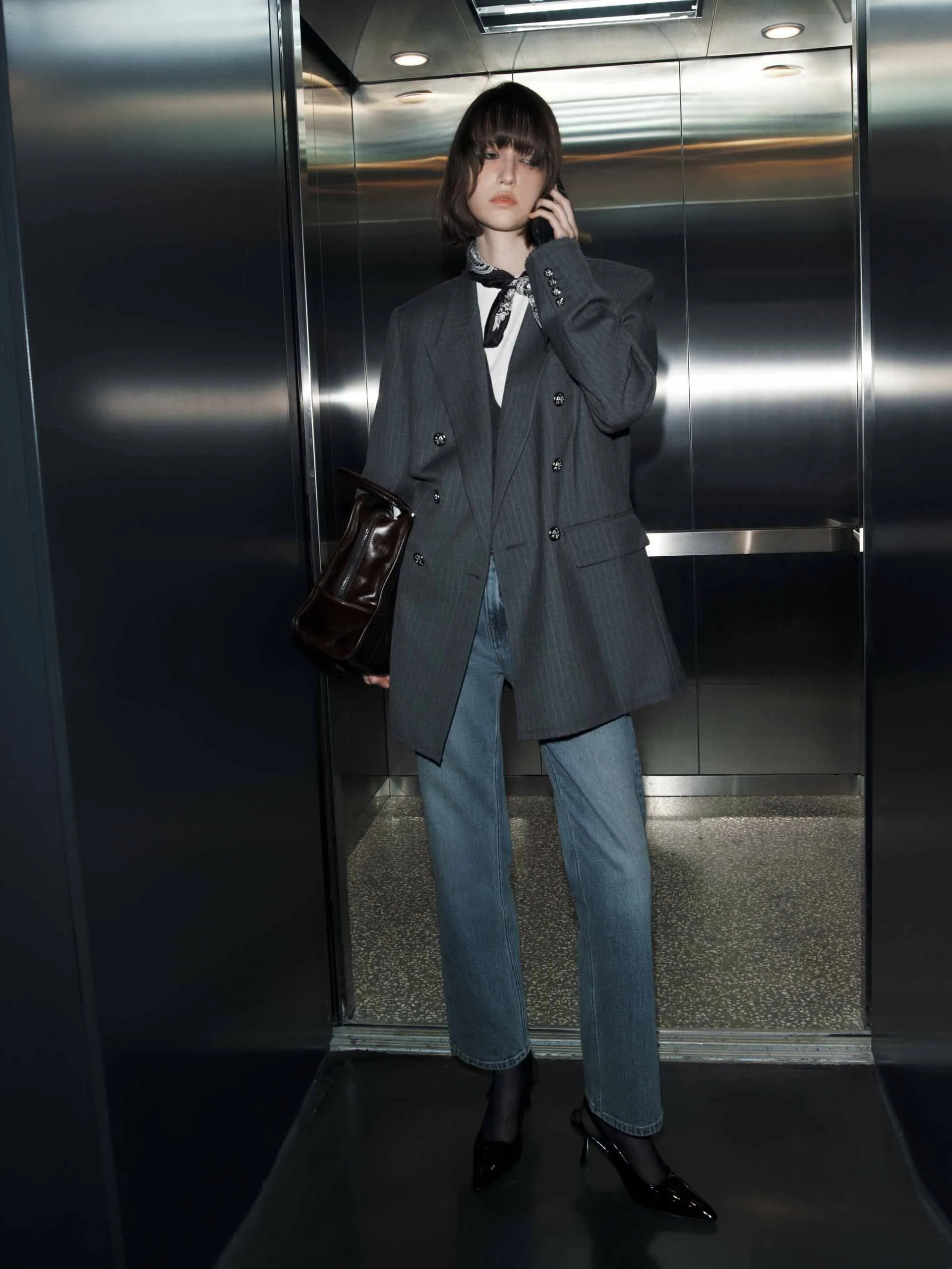 Pinstriped Structured Blazer