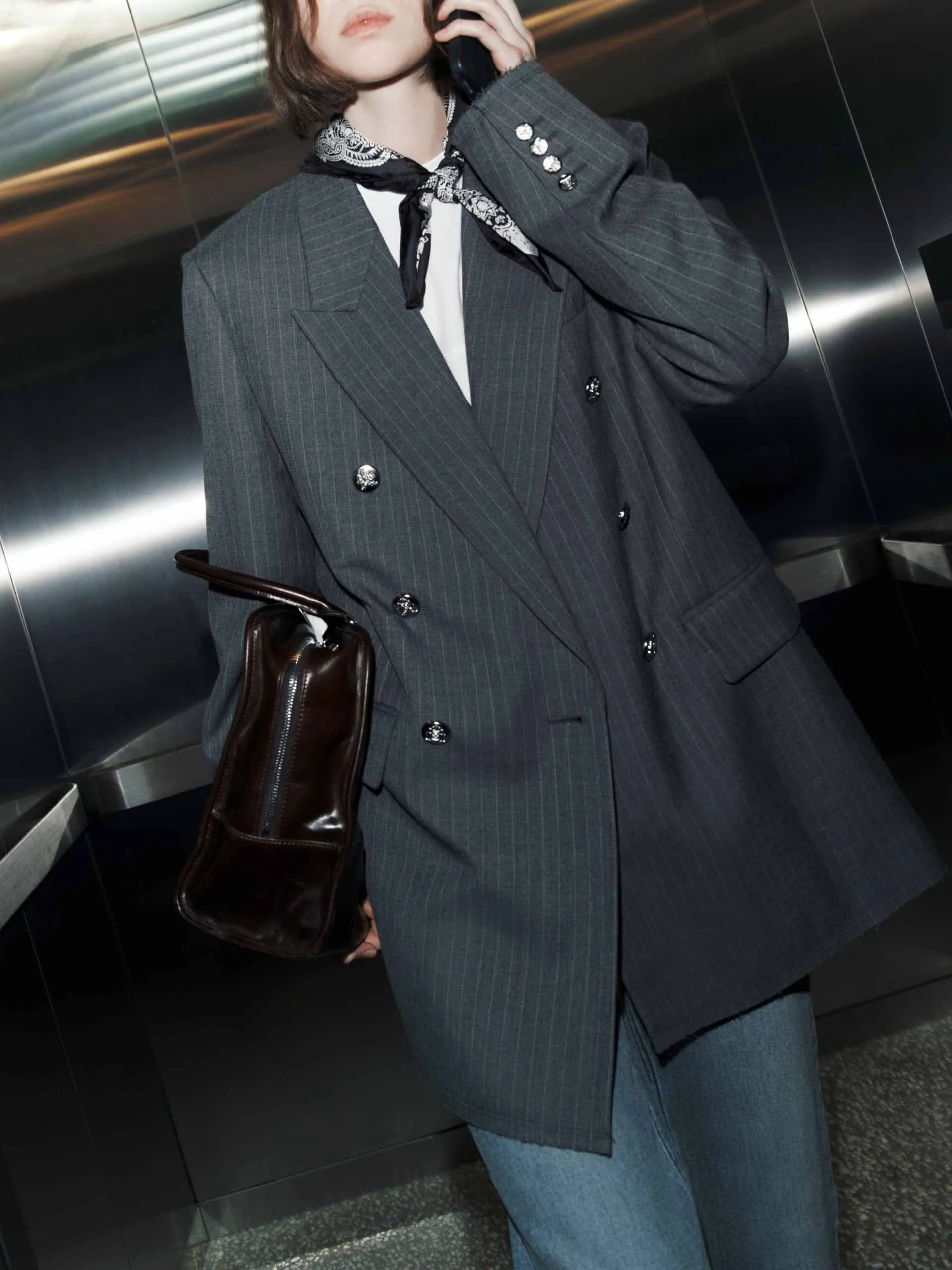 Pinstriped Structured Blazer