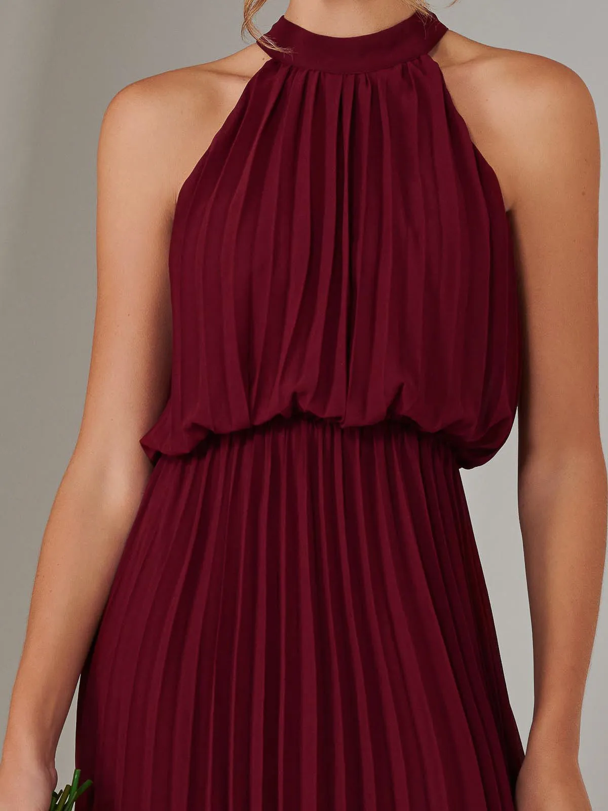 Pleated Bridesmaids Maxi Dress, Burgundy