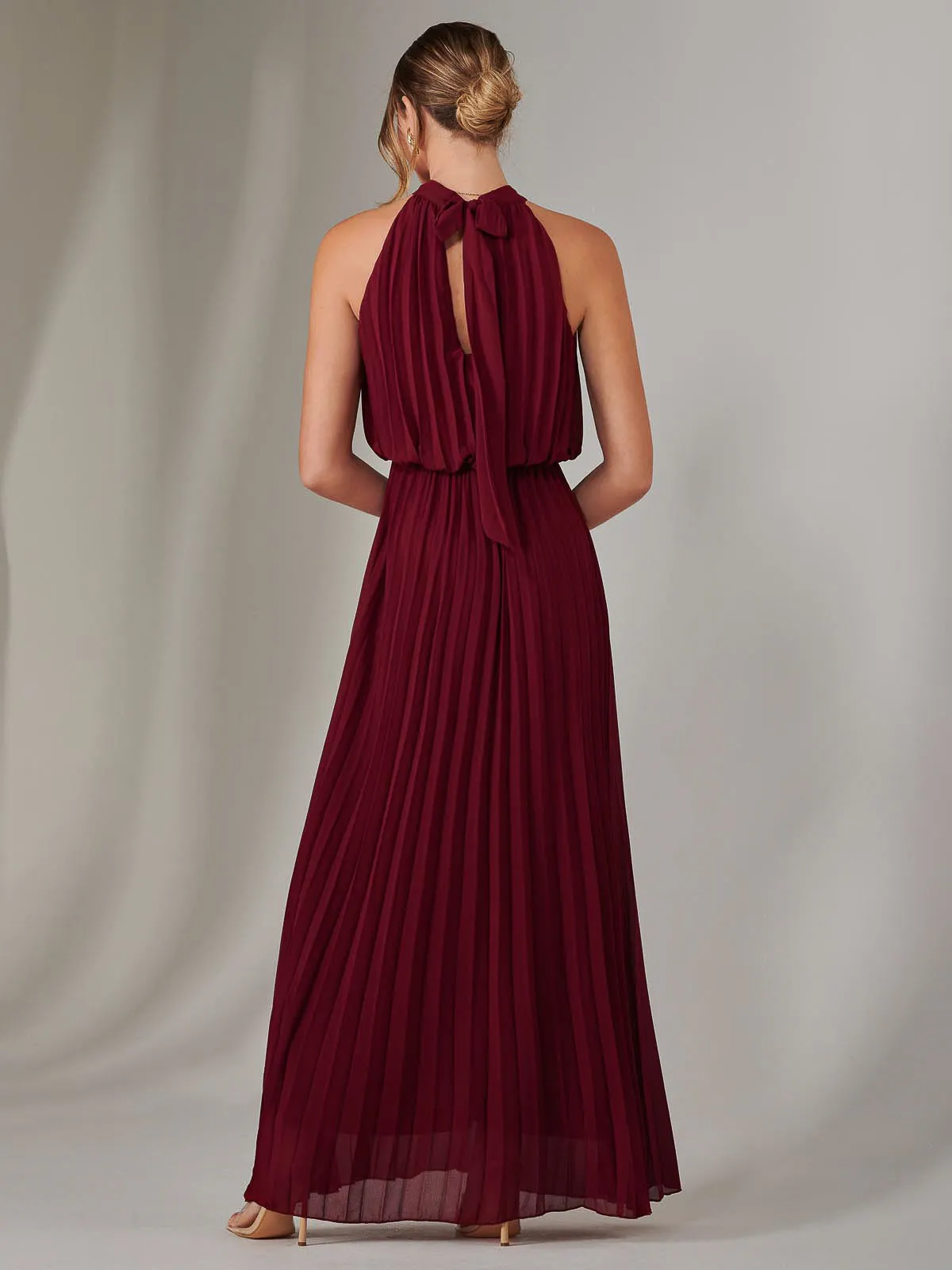 Pleated Bridesmaids Maxi Dress, Burgundy