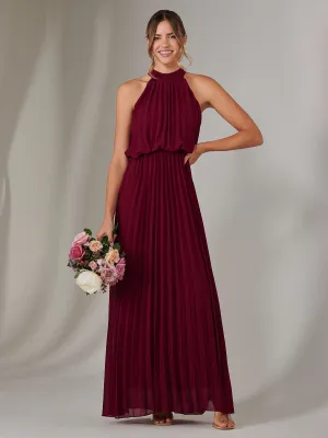 Pleated Bridesmaids Maxi Dress, Burgundy