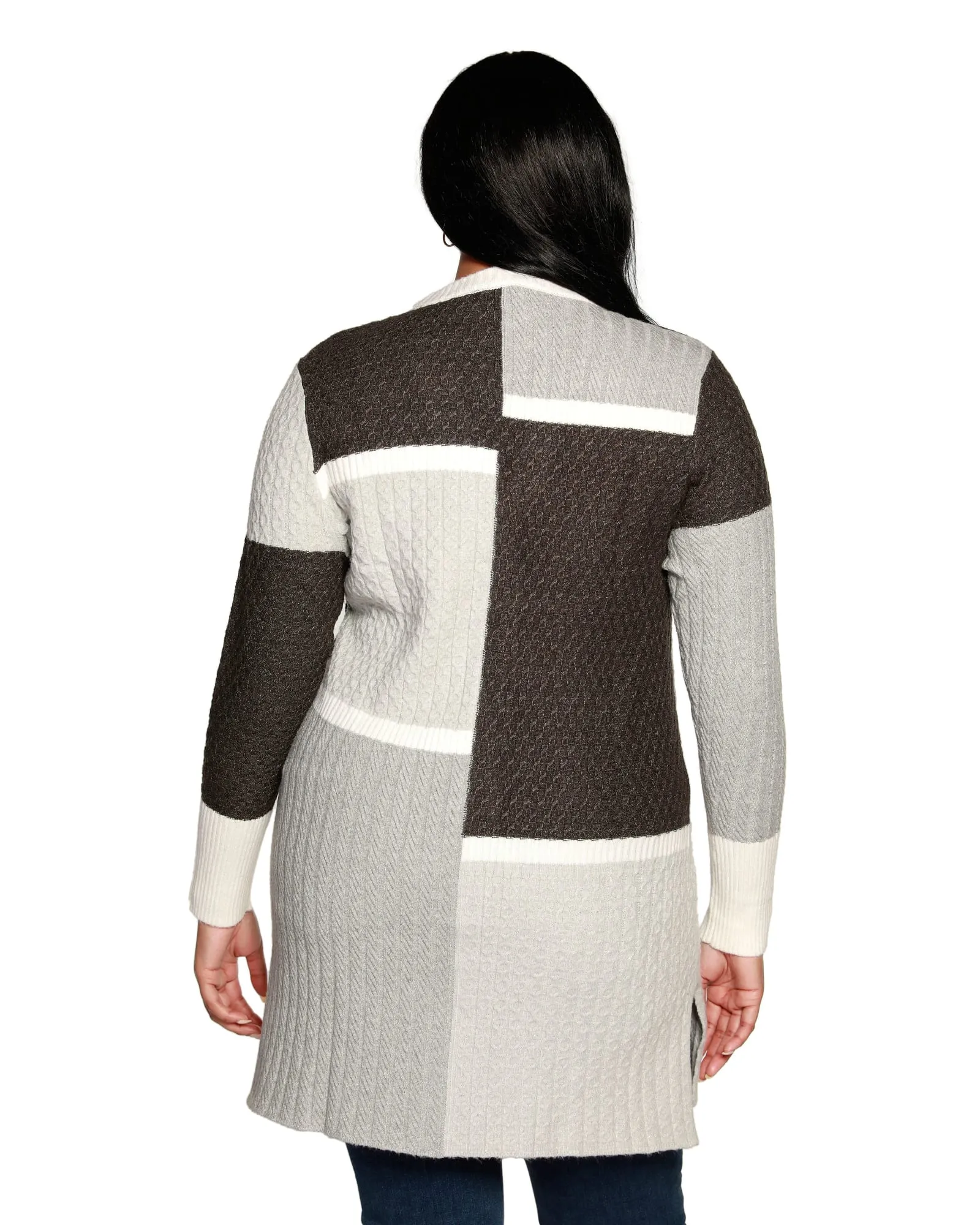 Plus Size Color block Cable Duster | Grey Combo