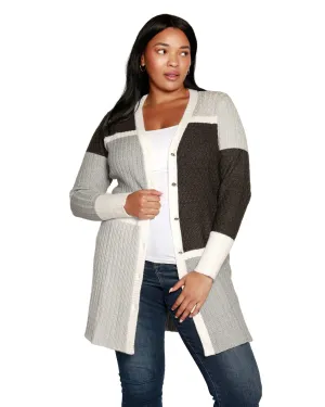 Plus Size Color block Cable Duster | Grey Combo