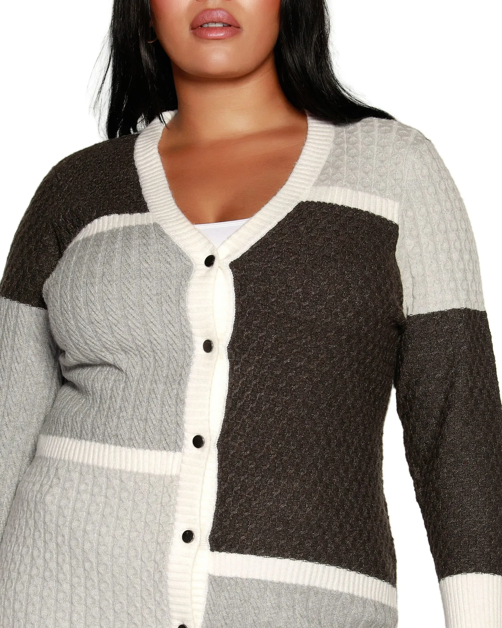 Plus Size Color block Cable Duster | Grey Combo
