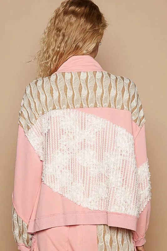POL Watermelon Pink Applique Patchwork Zip Up Jacket