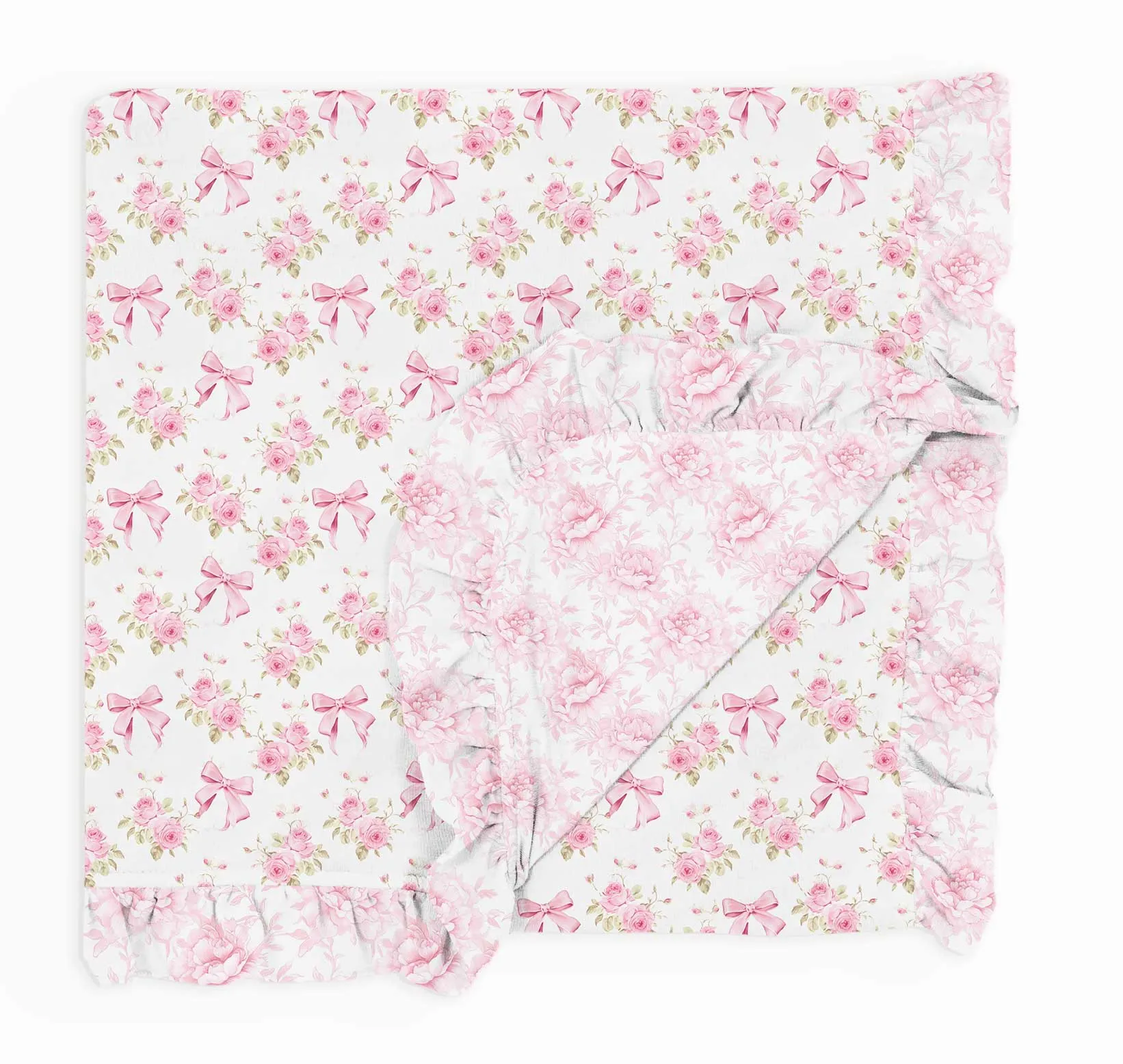 [Pre Sale] Whimsical & Wild Ribbons & Roses - 2 Layer Ruffled Blankets (EST SHIP LATE MARCH)