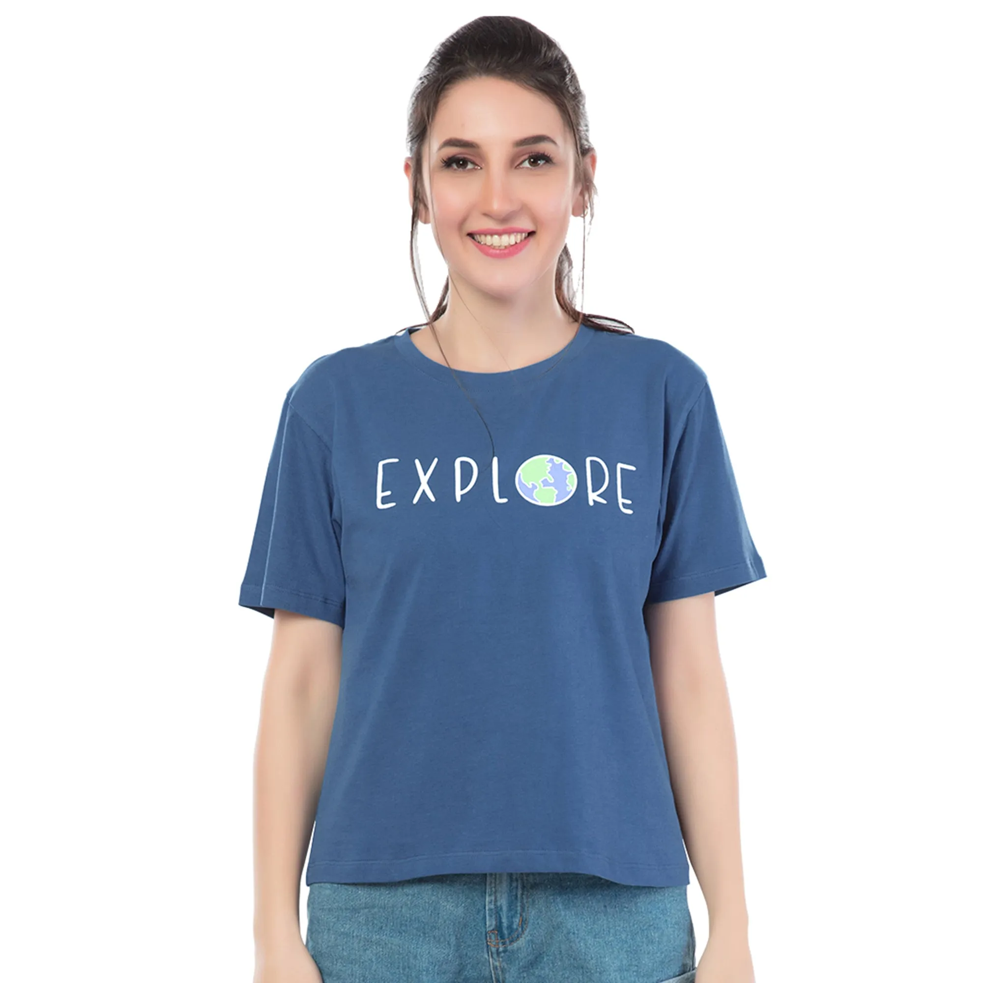 SRF-24087-Cotton-Explore & Discover  Relaxed Fit T-Shirt-Airforce Blue