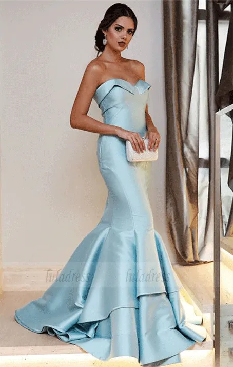 Sweetheart Bodice Corset Satin Prom Dresses Mermaid Evening Gowns