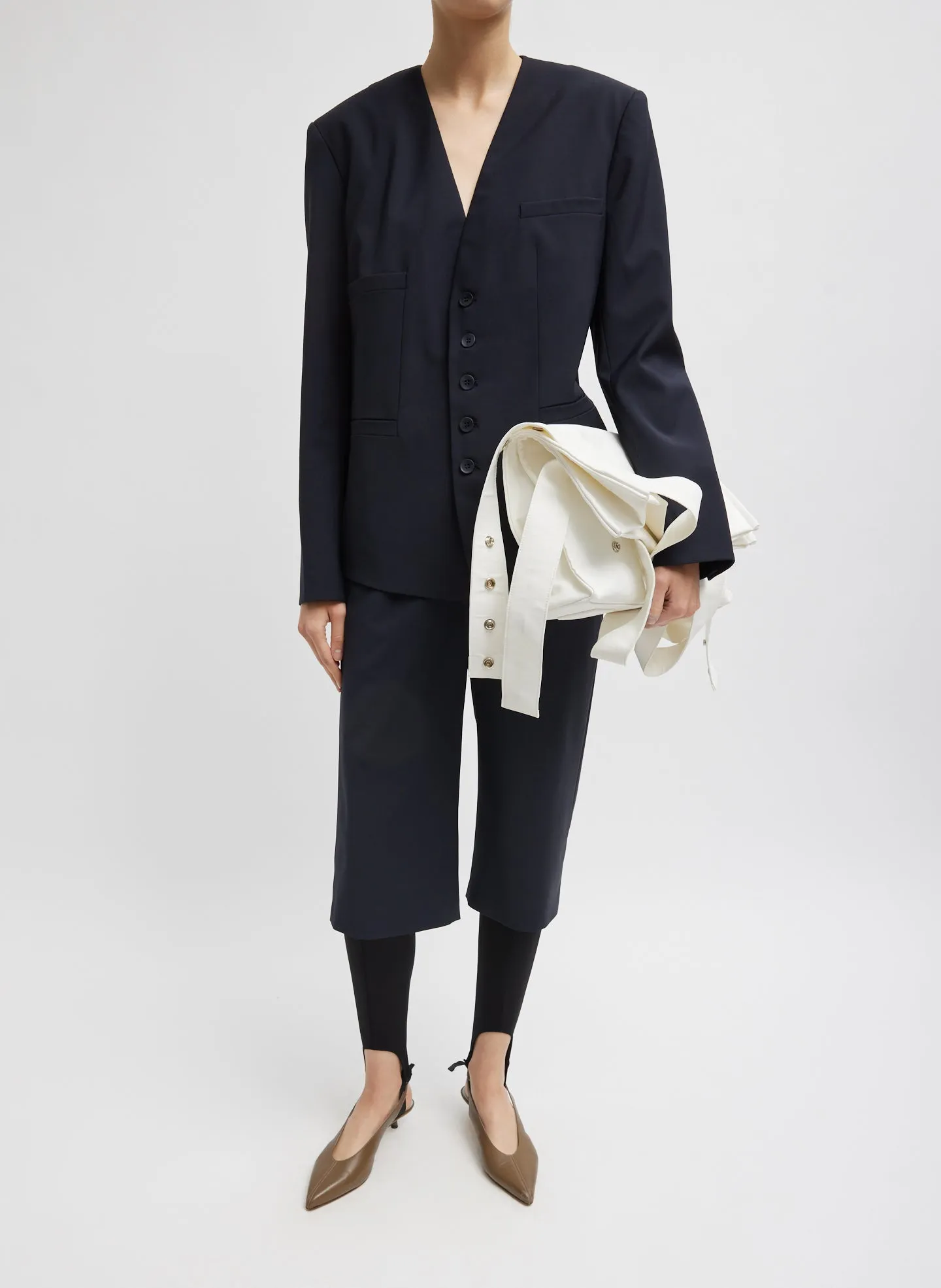 Tropical Wool Collarless Blazer