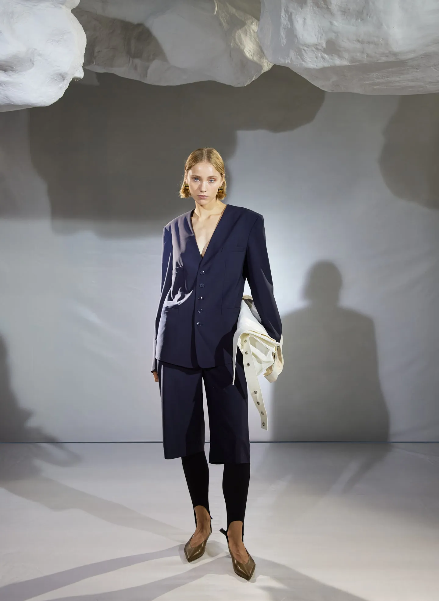 Tropical Wool Collarless Blazer