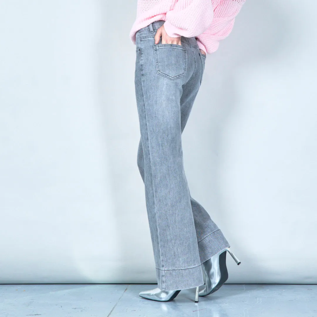 Washed grey wide-leg denim jeans wholesale