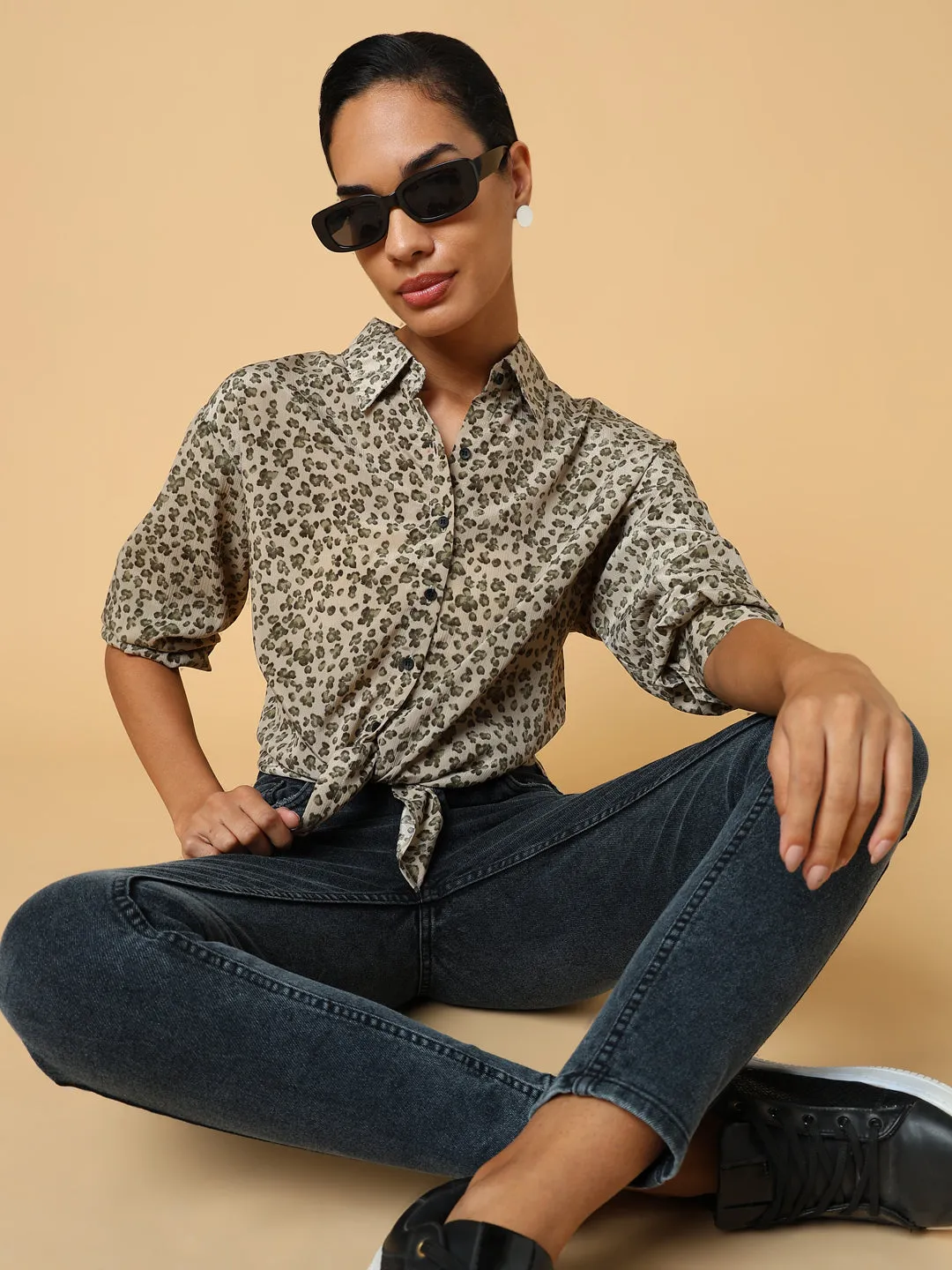 Women Floral Beige Shirt