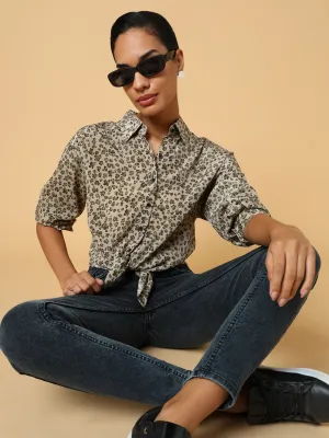 Women Floral Beige Shirt