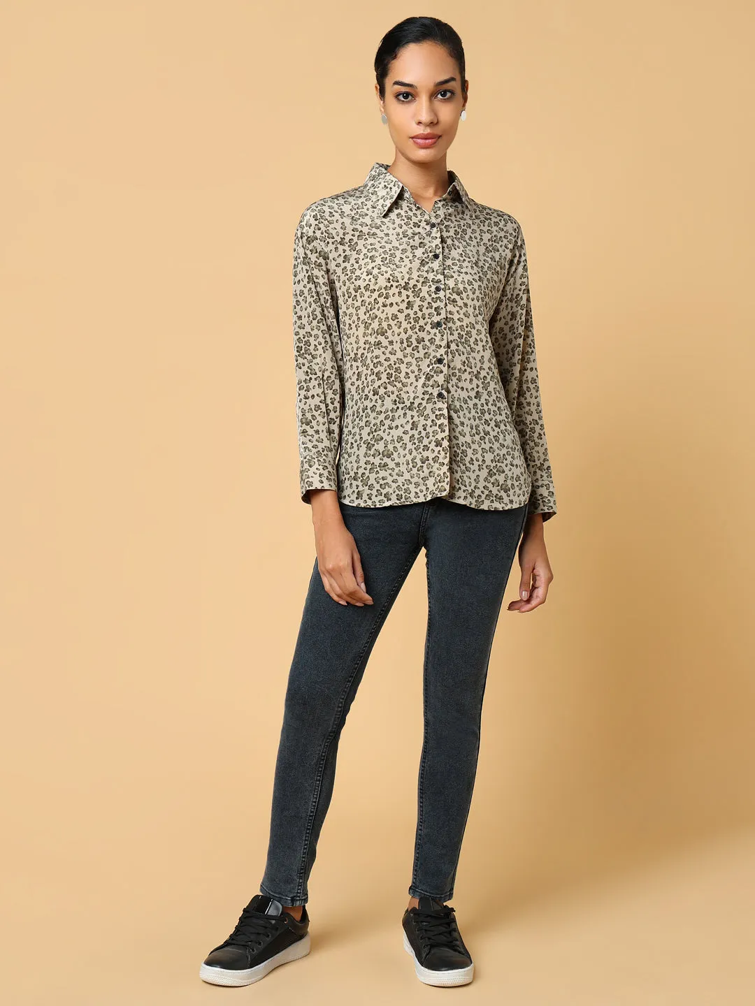 Women Floral Beige Shirt