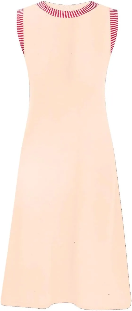 Women Summer Casual Dress 2025 Sleeveless Solid Color Tank Sundress Round Neck A Line Pleated Trendy Tshirt Dress