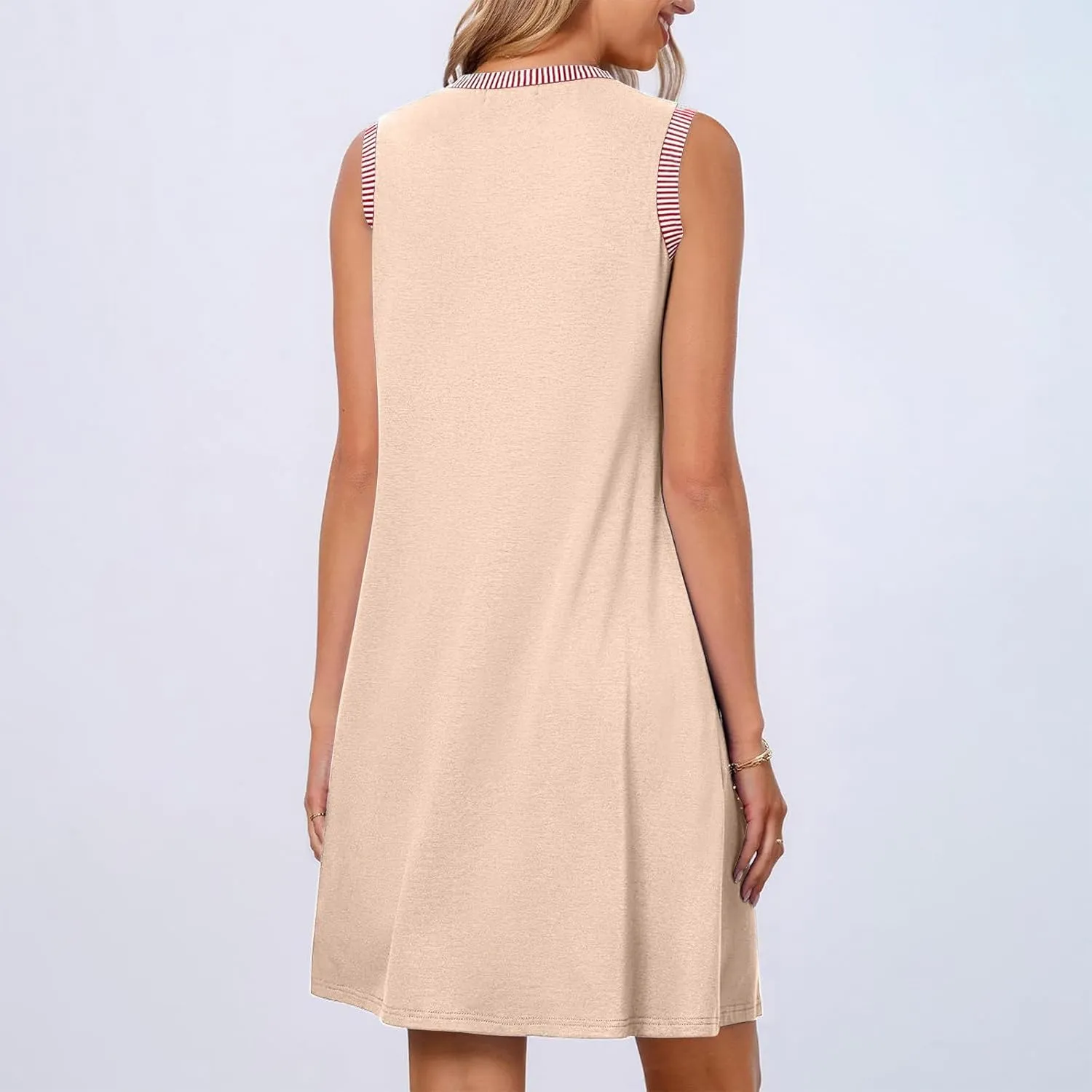 Women Summer Casual Dress 2025 Sleeveless Solid Color Tank Sundress Round Neck A Line Pleated Trendy Tshirt Dress