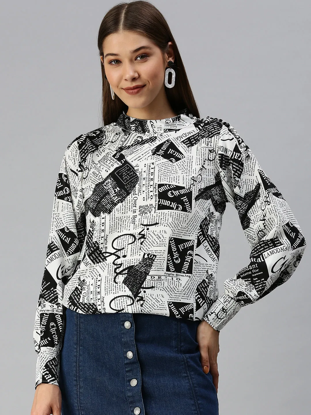 Women White Printed Top