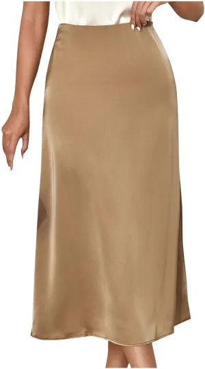 Womens Satin Skirt Silk Dressy Elegant High Waist Cocktail Evening Party Wedding Maxi Skirts Fashion Summer Outfits